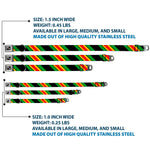 Dog Bone Seatbelt Buckle Collar - Diagonal Stripes Black/Green/Yellow/Red