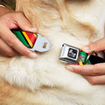 Dog Bone Seatbelt Buckle Collar - Diagonal Stripes Black/Green/Yellow/Red