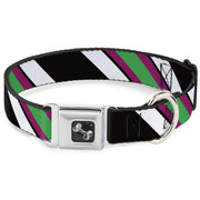 Dog Bone Seatbelt Buckle Collar - Diagonal Stripes Black/White/Pink/Green