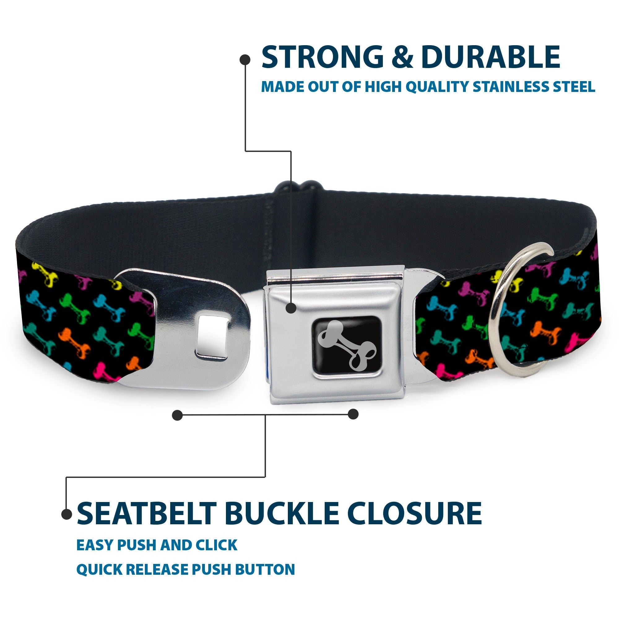 Dog Bone Seatbelt Buckle Collar - Dog Bone Black/Multi Color