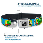 Dog Bone Seatbelt Buckle Collar - Dinosaur Superhero Baby Blue