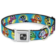 Dog Bone Seatbelt Buckle Collar - Dinosaur Superhero Baby Blue