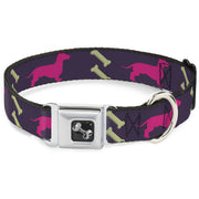 Dog Bone Seatbelt Buckle Collar - Dachshunds & Bones Purple/Fuchsia/Green