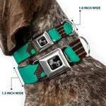 Dog Bone Seatbelt Buckle Collar - Dog House & Bone Turquoise/Brown