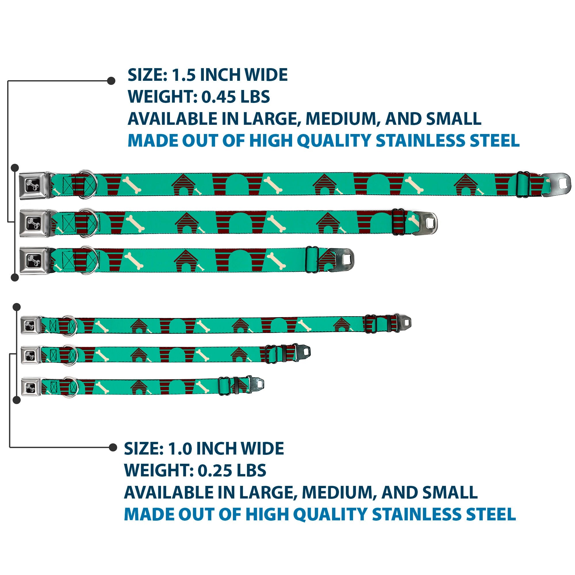 Dog Bone Seatbelt Buckle Collar - Dog House & Bone Turquoise/Brown