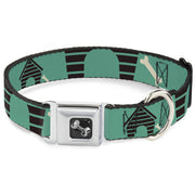 Dog Bone Seatbelt Buckle Collar - Dog House & Bone Turquoise/Brown
