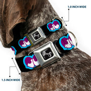 Dog Bone Seatbelt Buckle Collar - Dopey Eyes Black/Baby Blue/Purple