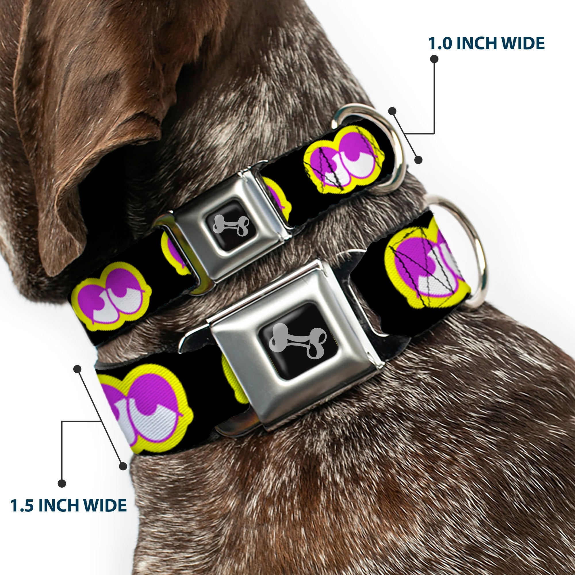 Dog Bone Seatbelt Buckle Collar - Dopey Eyes Black/Yellow/Purple