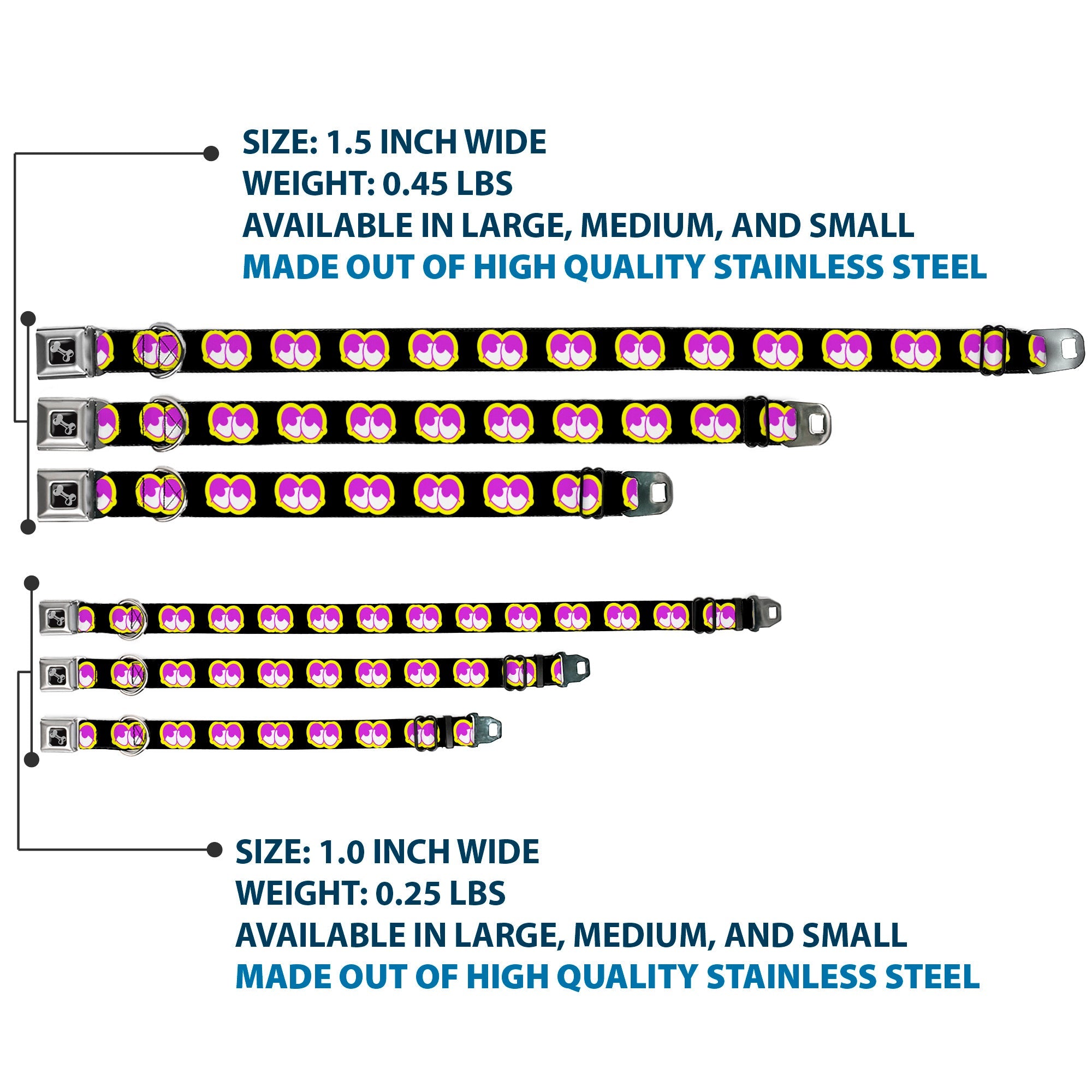 Dog Bone Seatbelt Buckle Collar - Dopey Eyes Black/Yellow/Purple