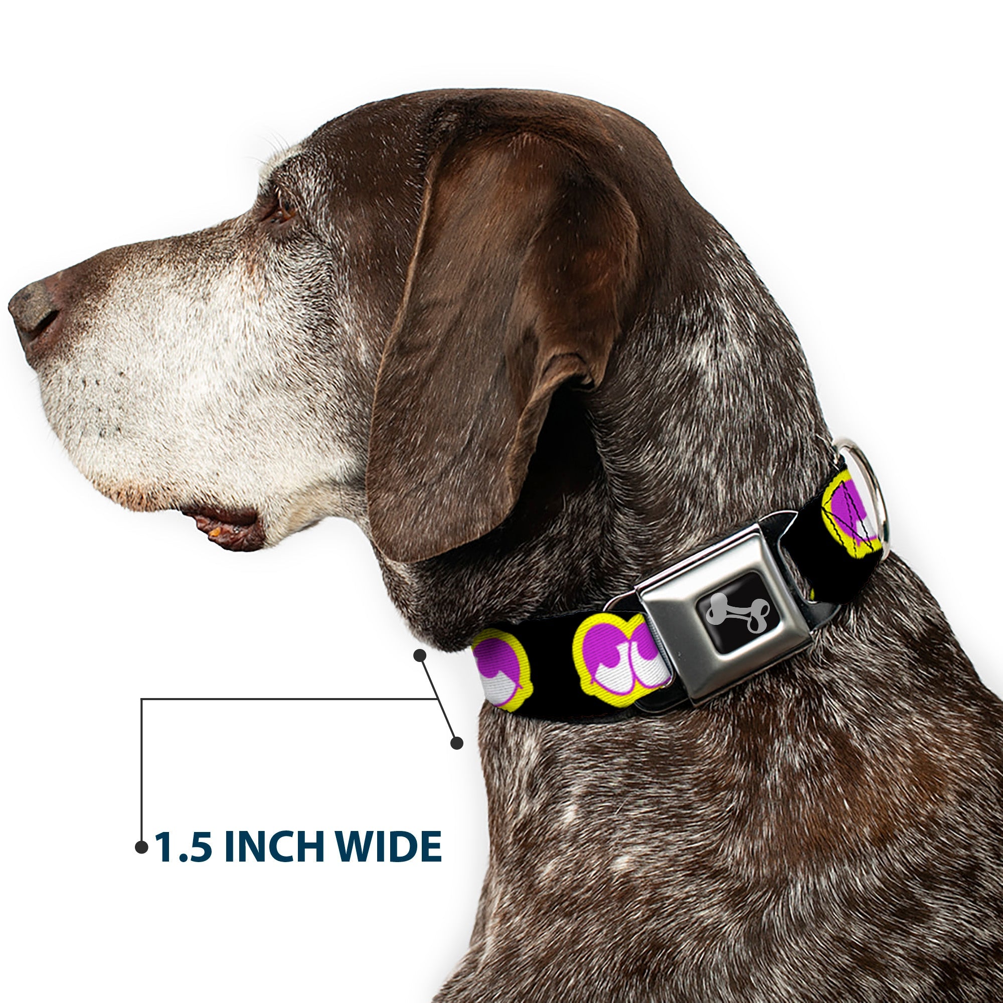 Dog Bone Seatbelt Buckle Collar - Dopey Eyes Black/Yellow/Purple