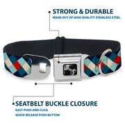 Dog Bone Seatbelt Buckle Collar - Diamond Plaid Blues/Khaki/Red