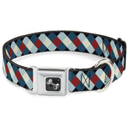 Dog Bone Seatbelt Buckle Collar - Diamond Plaid Blues/Khaki/Red