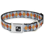 Dog Bone Seatbelt Buckle Collar - Diamond Plaid Grays/Orange