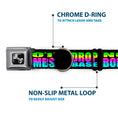 Load image into Gallery viewer, Dog Bone Seatbelt Buckle Collar - DROP BASS NOT BOMBS Black/Rainbow
