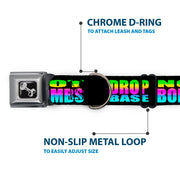 Dog Bone Seatbelt Buckle Collar - DROP BASS NOT BOMBS Black/Rainbow