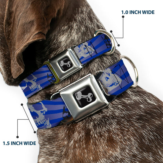 Dog Bone Seatbelt Buckle Collar - Die Hard Skulls & Stars1 Blue/Grays