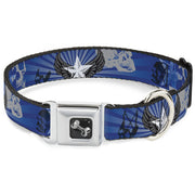 Dog Bone Seatbelt Buckle Collar - Die Hard Skulls & Stars1 Blue/Grays