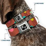 Dog Bone Seatbelt Buckle Collar - Dots Brown/Multi Pastel