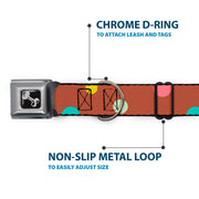 Dog Bone Seatbelt Buckle Collar - Dots Brown/Multi Pastel