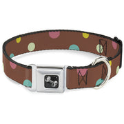 Dog Bone Seatbelt Buckle Collar - Dots Brown/Multi Pastel
