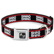 Dog Bone Seatbelt Buckle Collar - Double SWAG Black/White/Red Stripe
