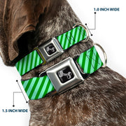 Dog Bone Seatbelt Buckle Collar - Diagonal Stripes Pastel Greens