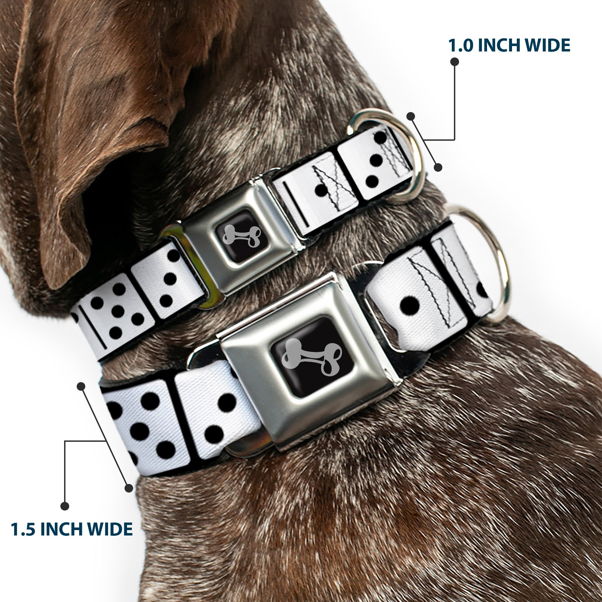 Dog Bone Seatbelt Buckle Collar - Dominoes Black/White/Black