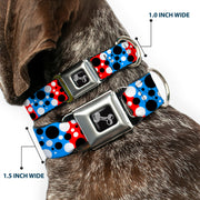 Dog Bone Seatbelt Buckle Collar - Dot Blocks Blue/Red/Black/White