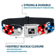 Dog Bone Seatbelt Buckle Collar - Dot Blocks Blue/Red/Black/White