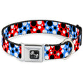 Load image into Gallery viewer, Dog Bone Seatbelt Buckle Collar - Dot Blocks Blue/Red/Black/White

