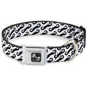 Dog Bone Seatbelt Buckle Collar - Diagonal Handlebar Mustaches White/Black