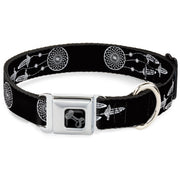 Dog Bone Black/Silver Seatbelt Buckle Collar - Dream Catcher Black/White