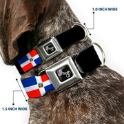 Dog Bone Seatbelt Buckle Collar - Dominican Republic Flags/Black Blocks