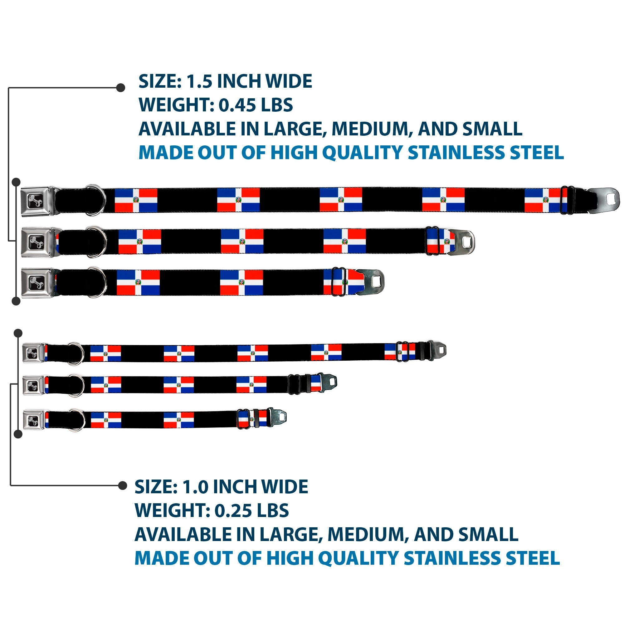 Dog Bone Seatbelt Buckle Collar - Dominican Republic Flags/Black Blocks