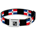 Load image into Gallery viewer, Dog Bone Seatbelt Buckle Collar - Dominican Republic Flags/Black Blocks
