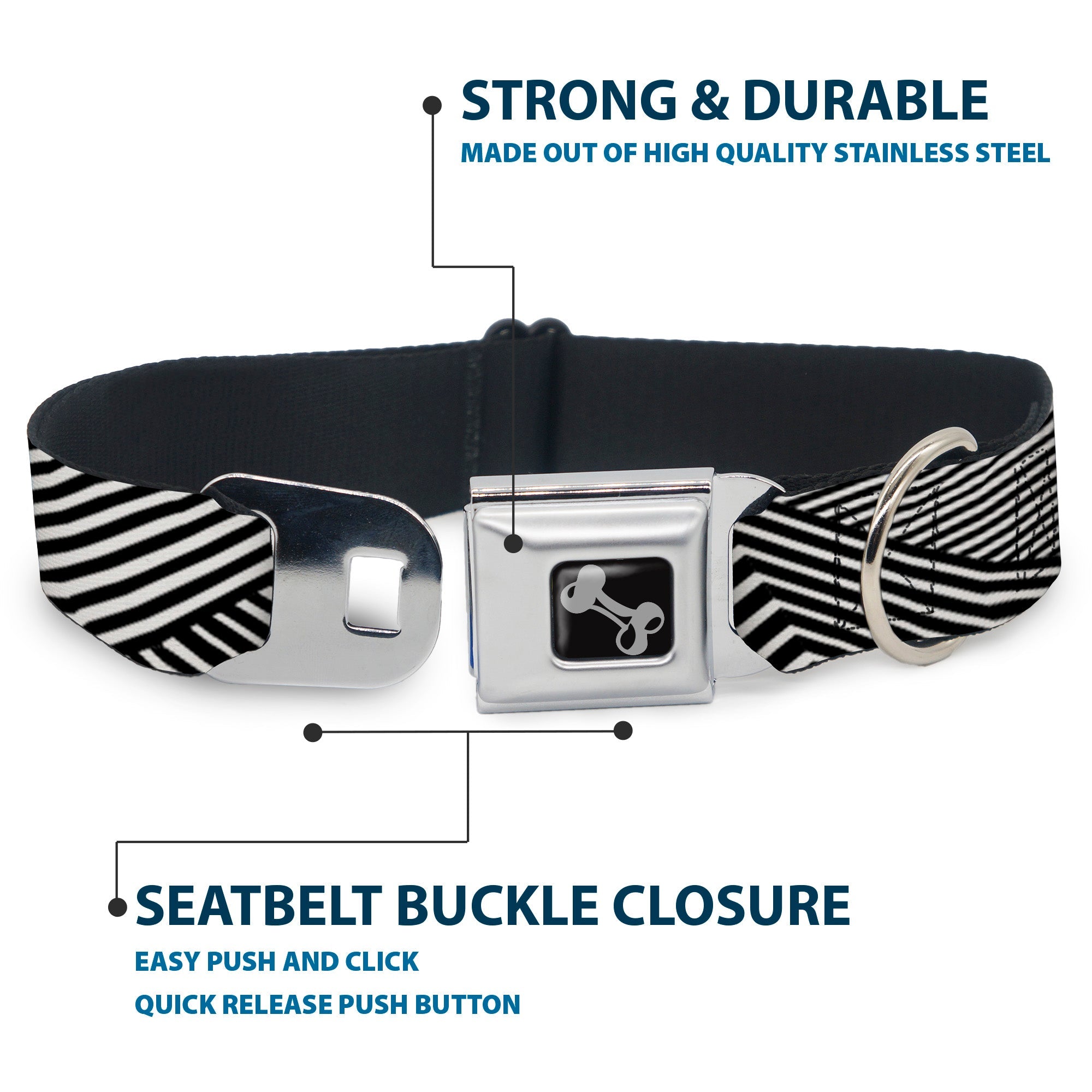 Dog Bone Seatbelt Buckle Collar - Eighties 7 Black/White