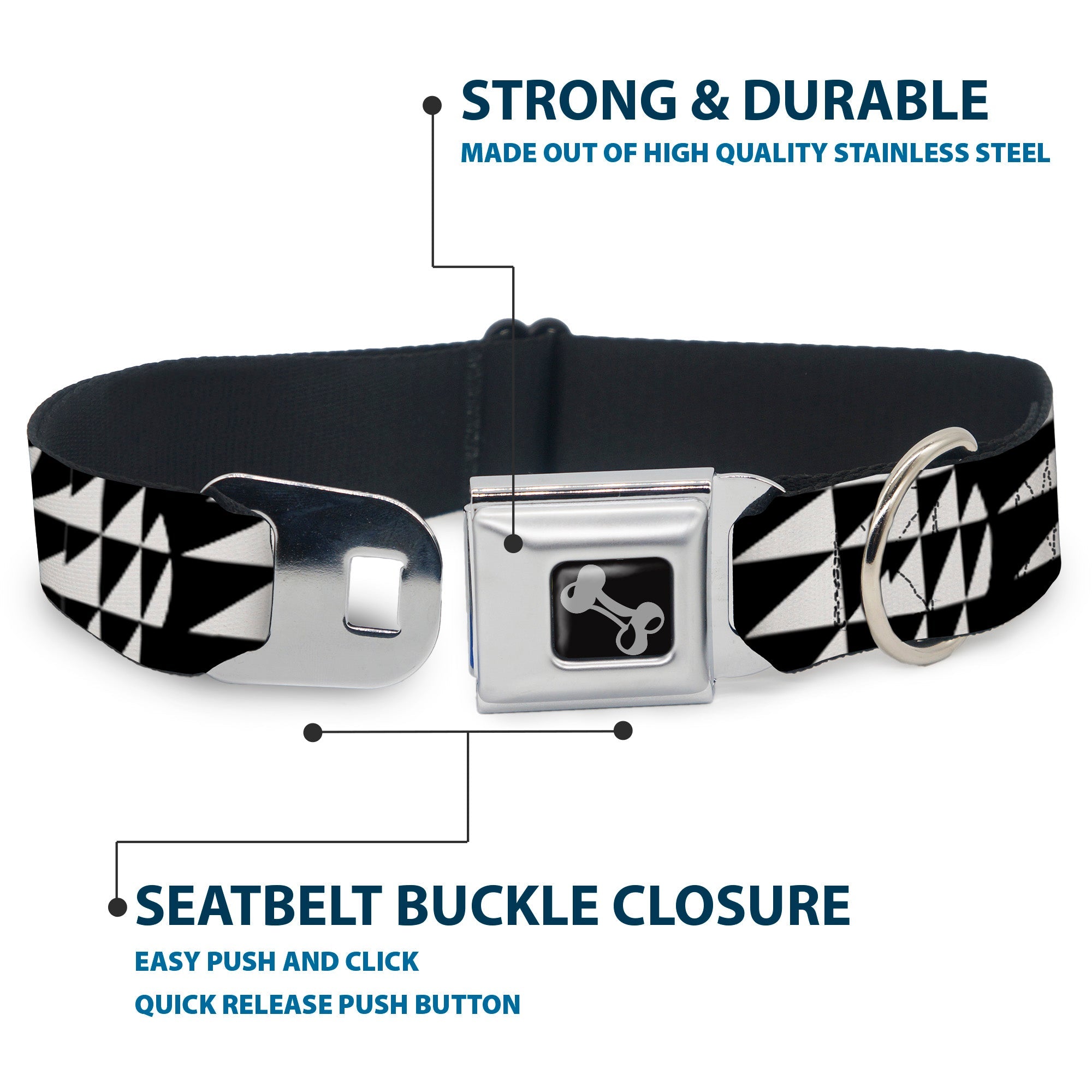 Dog Bone Seatbelt Buckle Collar - Eighties 8 Black/White