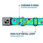 Dog Bone Seatbelt Buckle Collar - Eighties Party Blue/Yellow/Pink