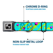 Dog Bone Seatbelt Buckle Collar - Eighties Party Blue/Yellow/Pink