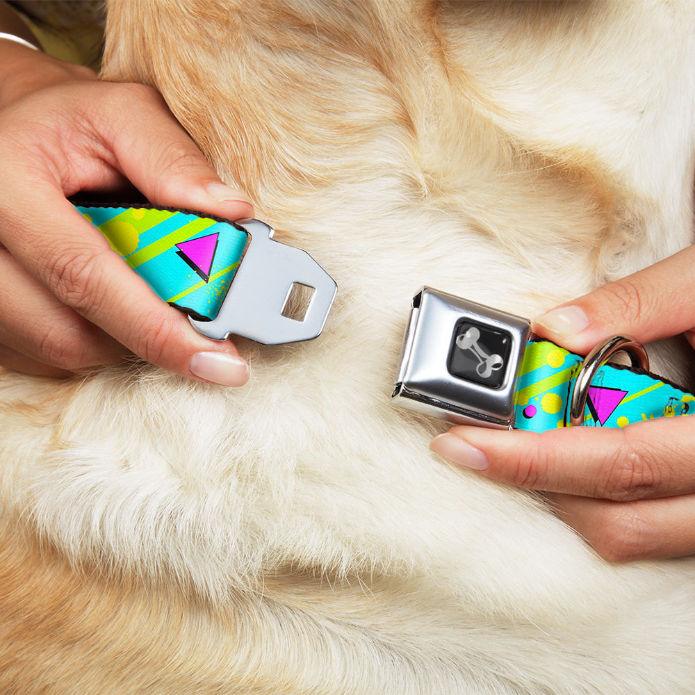 Dog Bone Seatbelt Buckle Collar - Eighties Party Blue/Yellow/Pink