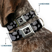 Dog Bone Seatbelt Buckle Collar - Eighties Hearts Black/White