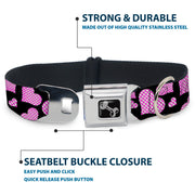 Dog Bone Seatbelt Buckle Collar - Eighties Hearts Black/Fuchsia/White