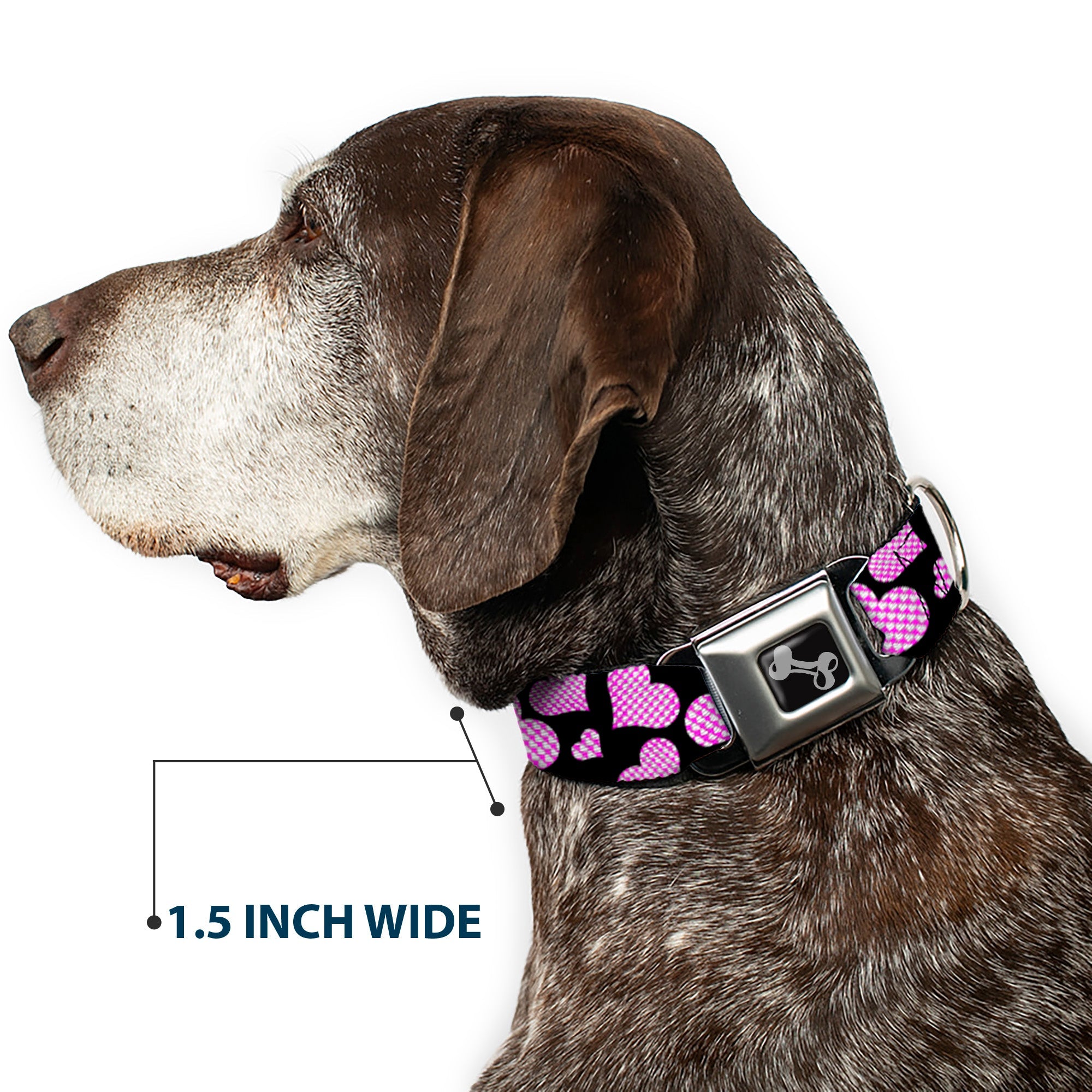 Dog Bone Seatbelt Buckle Collar - Eighties Hearts Black/Fuchsia/White