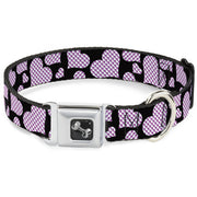 Dog Bone Seatbelt Buckle Collar - Eighties Hearts Black/Fuchsia/White