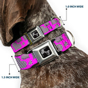 Dog Bone Seatbelt Buckle Collar - Eighties Hearts Fuchsia/Black/White