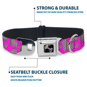 Dog Bone Seatbelt Buckle Collar - Eighties Hearts Fuchsia/Black/White
