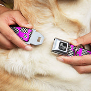 Dog Bone Seatbelt Buckle Collar - Eighties Hearts Fuchsia/Black/White