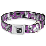 Dog Bone Seatbelt Buckle Collar - Eighties Hearts Fuchsia/Black/White