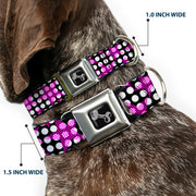 Dog Bone Seatbelt Buckle Collar - Eighties Stars1 Black/White/Fuchsia
