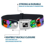 Dog Bone Seatbelt Buckle Collar - Eighties Arcade Multi Neon Stripes